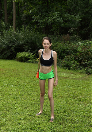 18 year old cutie Stella May gets undressed before riding on top POV style